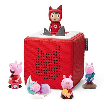 tonies Peppa Wutz Extrapack – Toniebox Starterset Rot + 4X Peppa Pig Hörfiguren, Audioplayer für Hörbücher und Lieder, einfach zu bedienende Musikbox mit Peppa Wutz Hörspiel für Kinder ab 3 Jahren im Sale